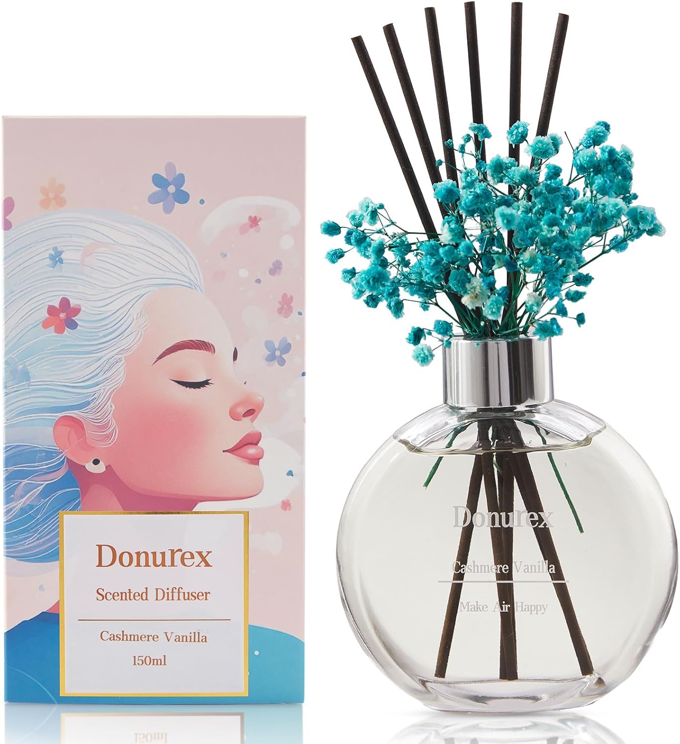 Flower Reed Diffuser Set 5.07oz Satin Rose Scent Diffuser with Sticks Home Fragrance Reed Diffuser for Bathroom Shelf Decor