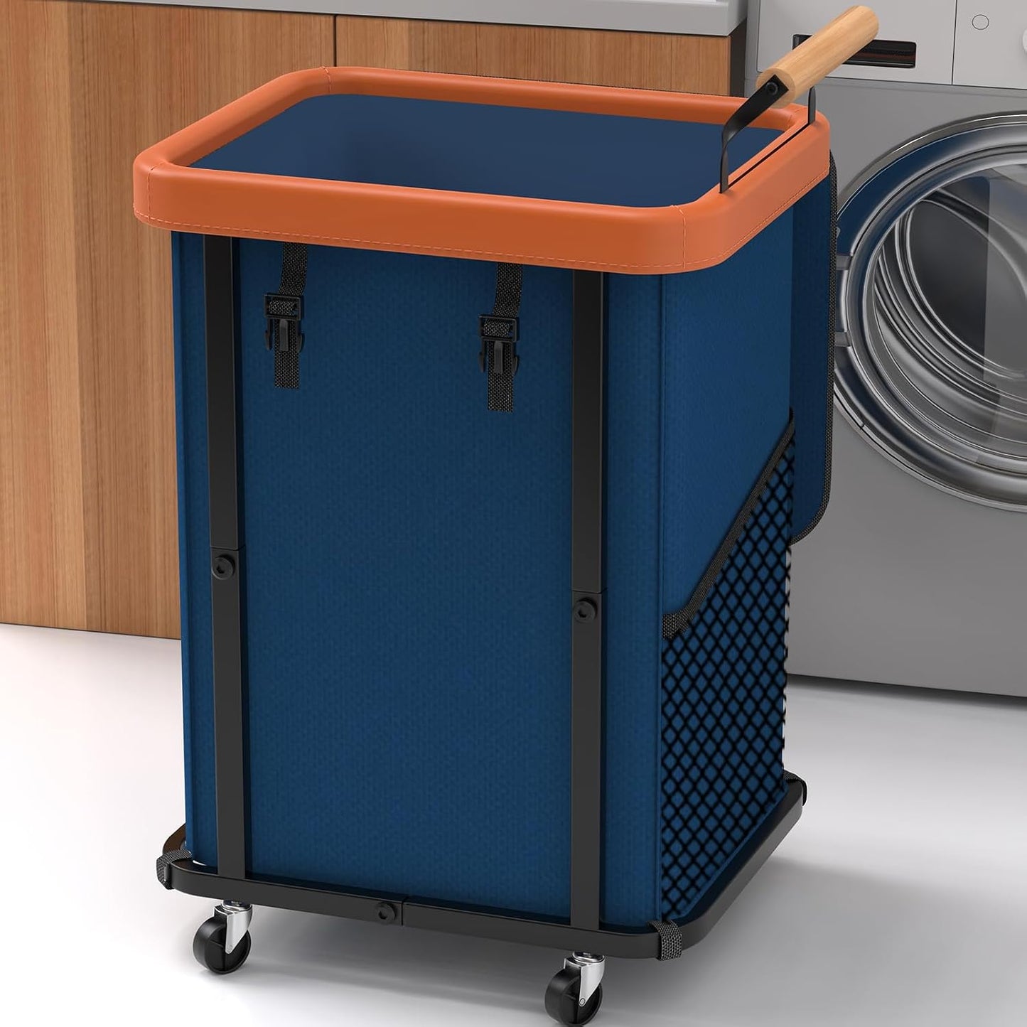 230L (60 Gal) Extra Large Fashion Laundry Sorter 3 Section with Lid, Rolling Laundry Basket Hamper with Handle, Laundry Organizer Storage Cart with Sturdy Metal Frame for Laundry Room, Hotel, White