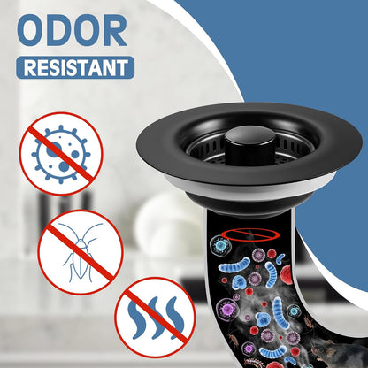 Sink Drain Strainer 3 in 1, 304 Stainless Steel Pop Up Kitchen Sink Stopper with Anti-Clogging Basket, Kitchen Essential Drain Anti-Clog Gadgets, Fits US Standard 3-1/2'' Sink Drain (SUS 304 Brushed)