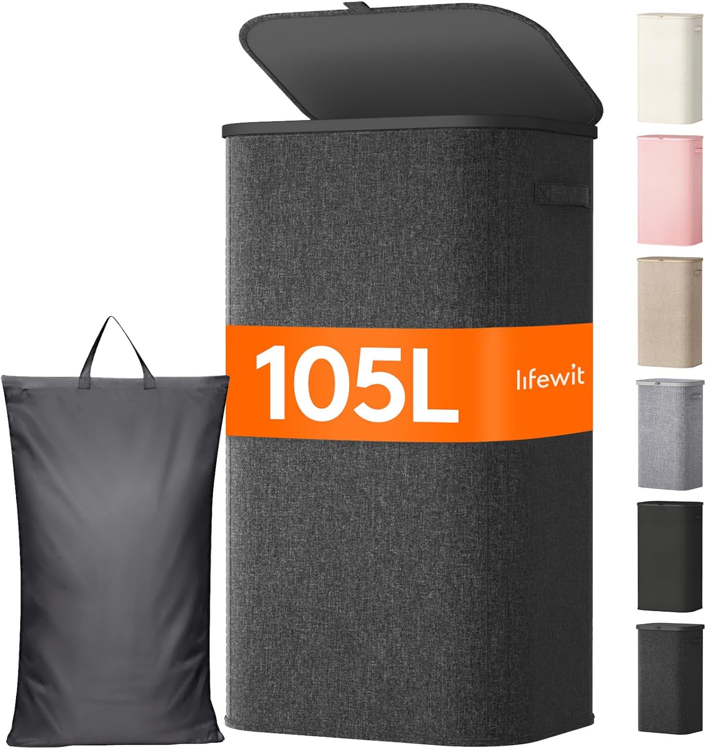 Lifewit 165L Large Laundry Basket with Lid, Laundry Hamper with Plastic Handles and Removable Bag, Foldable Tall Dirty Clothes Hampers for Laundry for Laundry Room, Bedroom, Bathroom, Dorm, Beige