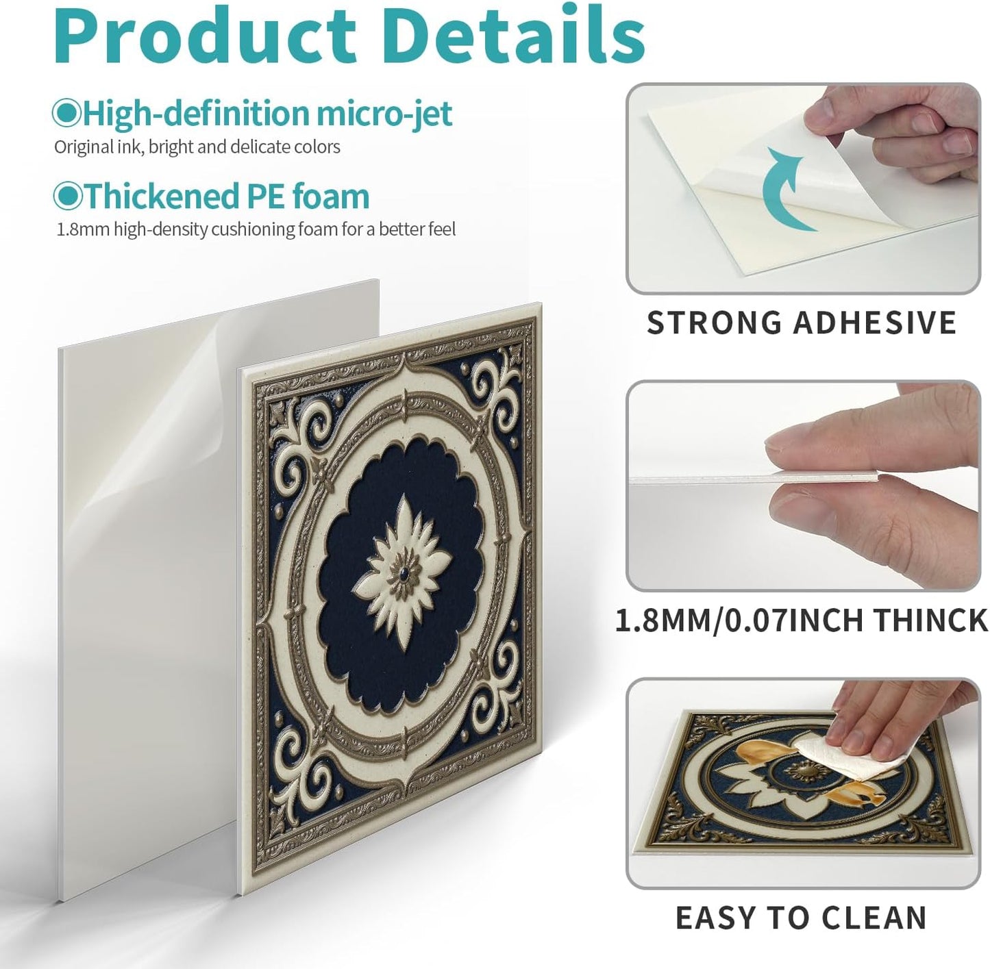 Peel and Stick Backsplash Tile Sticker for Kitchen and Bathroom Walls - 24 Removable 5.9"x5.9" Tiles, Waterproof