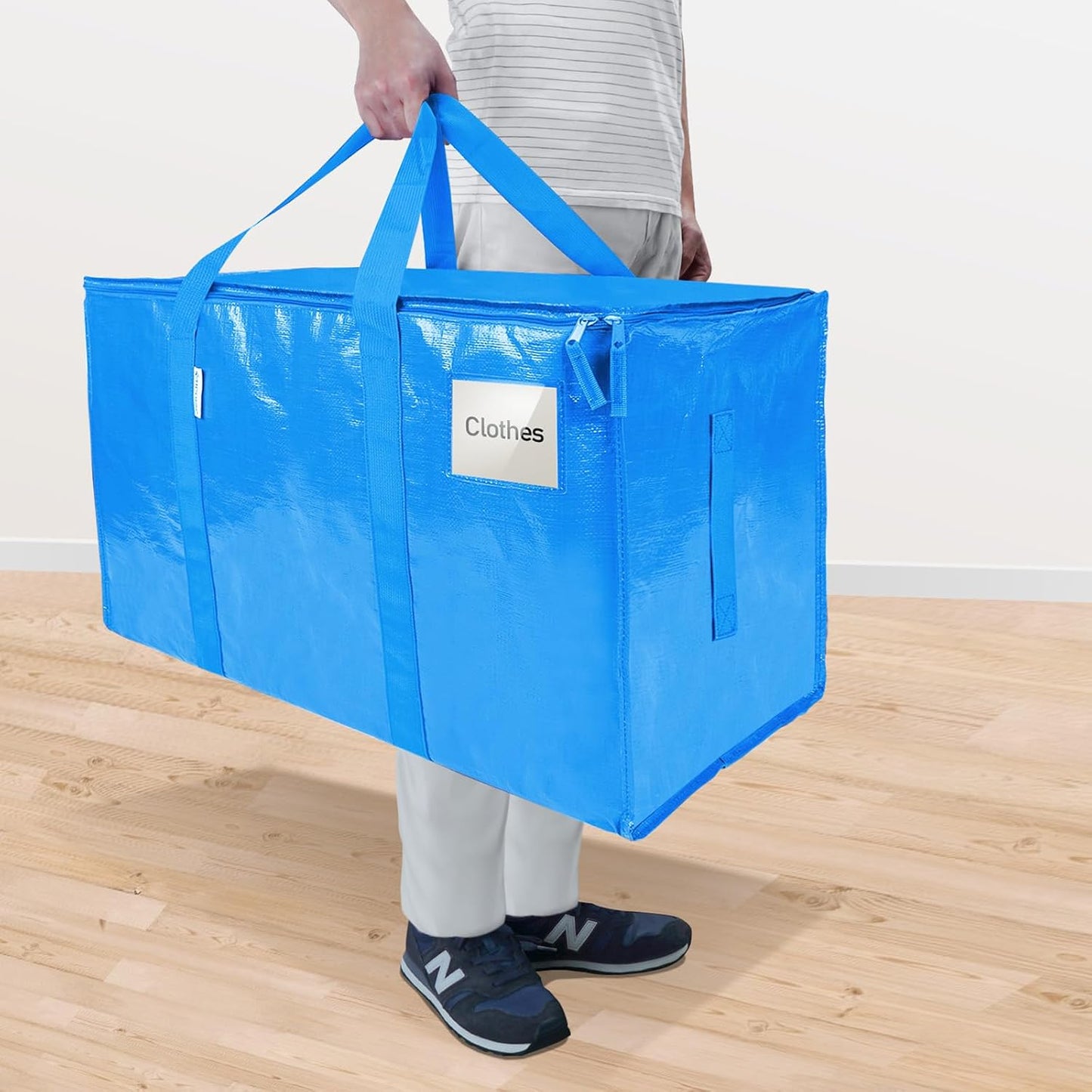 TICONN 4 Pack Extra Large Moving Bags Heavy Duty with Zippers & Carrying Handles, Durable Storage Bags Moving Boxes for Closet Organizers and Storage (4 Pack, Blue)