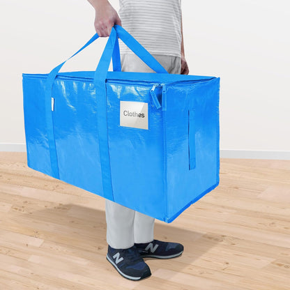 TICONN 4 Pack Extra Large Moving Bags Heavy Duty with Zippers & Carrying Handles, Durable Storage Bags Moving Boxes for Closet Organizers and Storage (4 Pack, Blue)