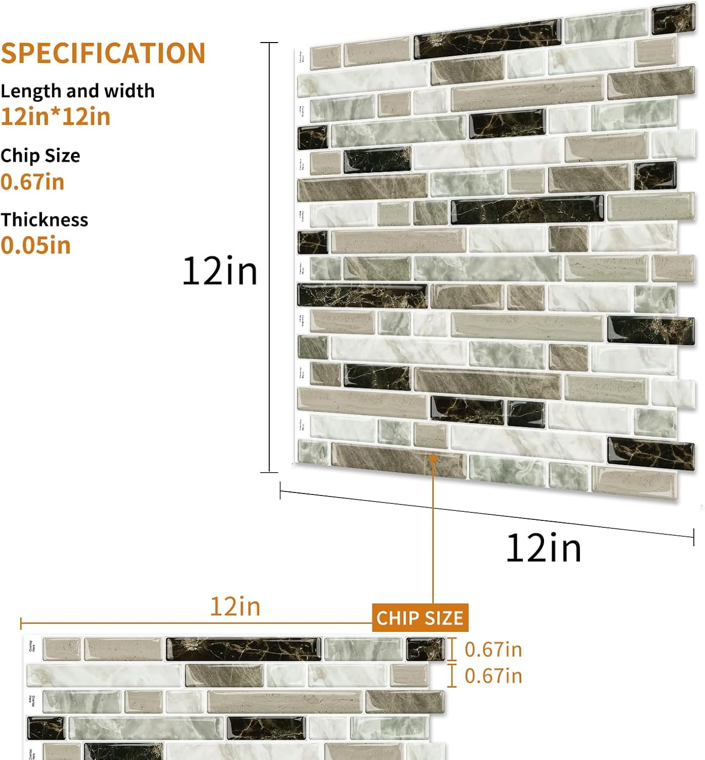 Yipscazo 10 Sheets Peel and Stick Backsplash for Kitchen Wall, 12''x12'' Waterproof Stick on Backsplash Smart Tiles for Bathroom,Removable Backsplash Wall Tiles in Gray White