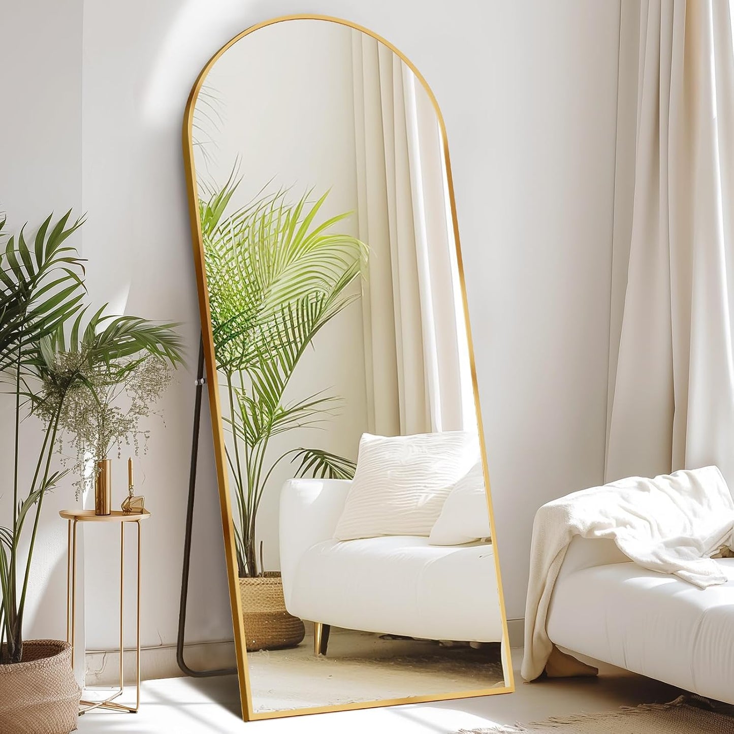 59"x16" Arched Full Length Mirror, Full Body Mirror with Leaning or Standing, Floor Standing Aluminum Frame for Bedroom, Livingroom, Cloakroom, Black