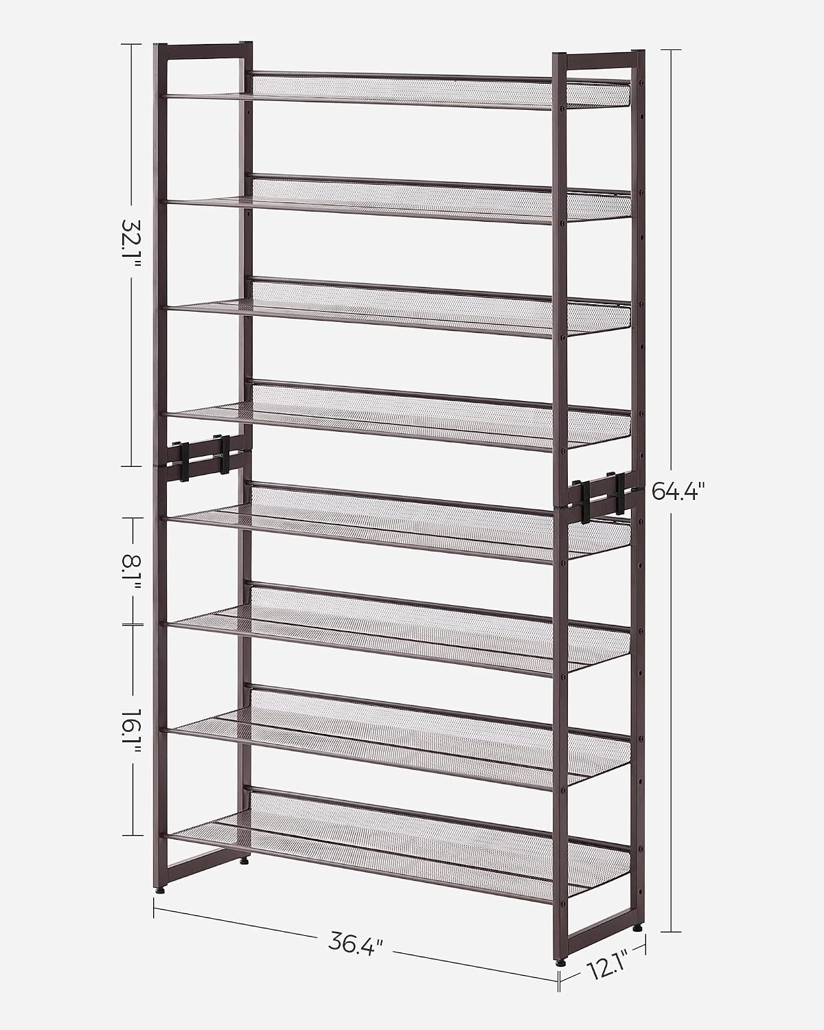 SONGMICS Shoe Rack, 12-Tier Shoe Organizer, Metal Shoe Storage for Garage, Entryway, Set of 2 6-Tier Stackable Shoe Shelf, with Adjustable Flat or Angled Shelves, Holds 48-60 Pairs, Black ULMR12B