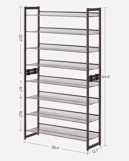 SONGMICS Shoe Rack, 12-Tier Shoe Organizer, Metal Shoe Storage for Garage, Entryway, Set of 2 6-Tier Stackable Shoe Shelf, with Adjustable Flat or Angled Shelves, Holds 48-60 Pairs, Black ULMR12B