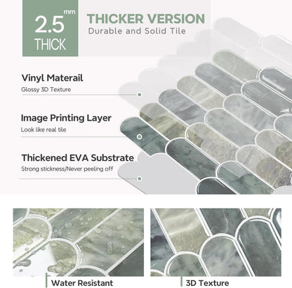 Vamos Tile Upgraded Thicker Design Peel and Stick Backsplash Tile, Self Adhesive Vinyl Wall Tiles, Stick on Backsplash for Kitchen, Bathroom, RV,Pantry,10-Sheet Grayish Blue Marble with White Grout