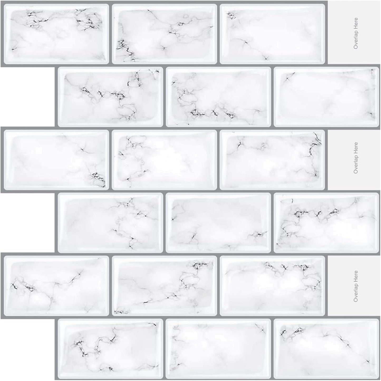 White Peel and Stick Backsplash Tiles for Kitchen, 10-Pack Self-Adhesive Waterproof Vinyl Bathroom Wall Tile(12 * 12 inches)