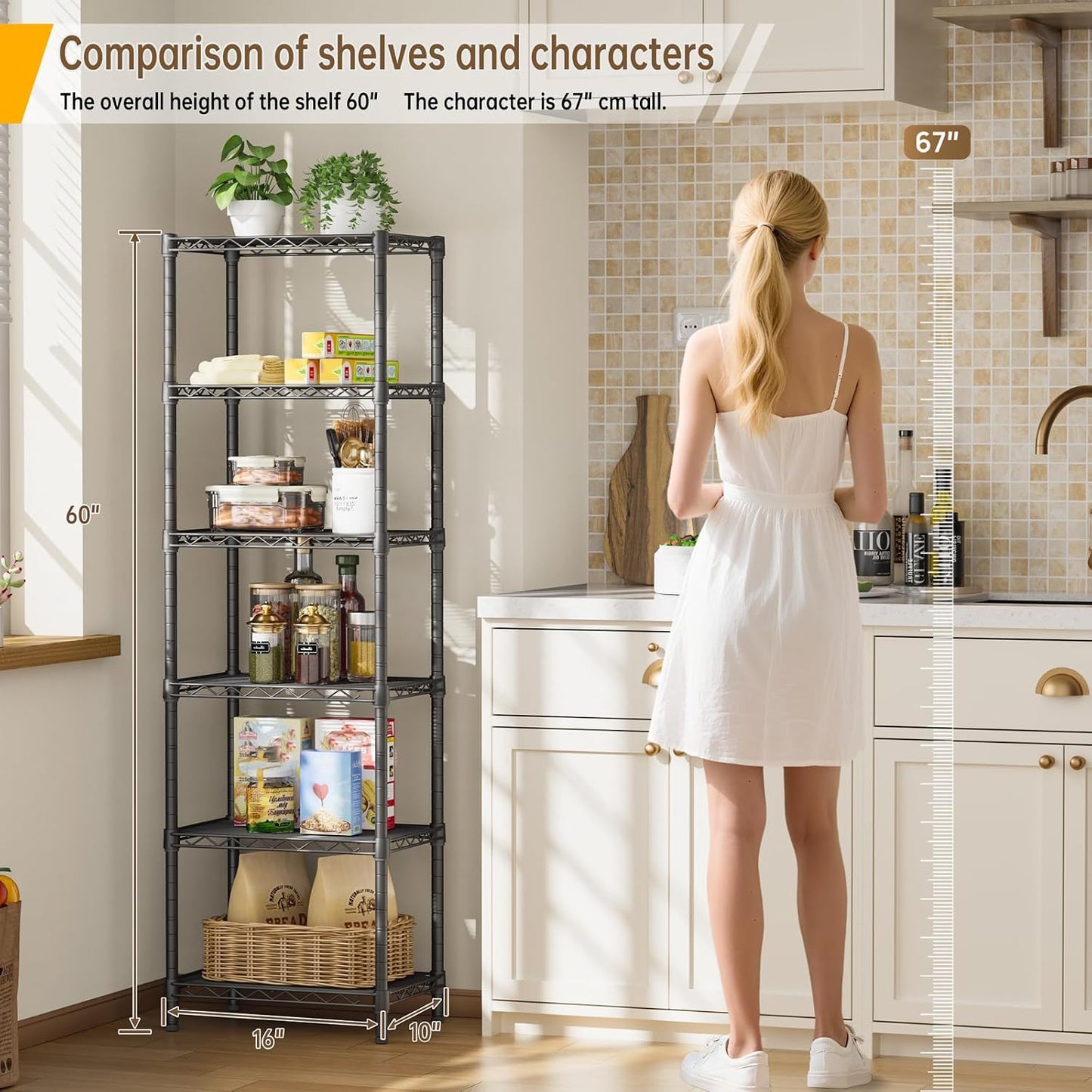 Golpart 4 Tier Adjustable Storage Shelves Metal Utility Shelf Wire Shelving Unit Organizer Rack for Home Kitchen Office Bathroom Pantry Room 12" D x 18" W x 44" H