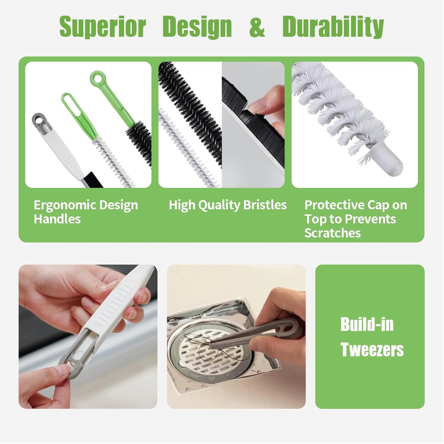 Upgraded Cleaning Brush Kit - 3-Piece Set, Flexible Drain Brush, Crevice Brush with Nie, Ideal for Kitchen, Bathroom, Toilet, Vent Scrubber