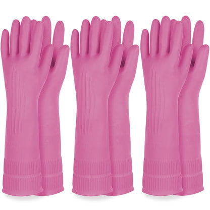 DABOGOSA Mamison 2 Pairs Reusable Waterproof Household Dishwashing Cleaning Rubber Gloves, Non-Slip Kitchen Glove (Pink, Medium (Pack of 2))