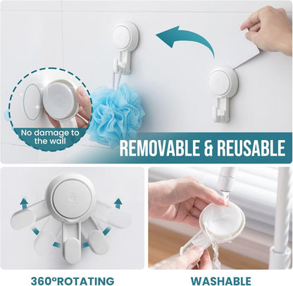 TAILI Suction Cup Razor Holder in Shower 2 Pack, Towel, Loofah, Shaver Holder for Bathroom Wall, Powerful Suction Cup Shower Hooks, Easy to Install and Reuse, White