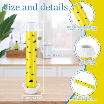 Qualirey 12 Pcs Sticky Fly Trap Fly Stick Indoor Outdoor Long Lasting Hanging Flies Bug Catcher Paper Tape Strips with Hook for Wasps Gnats Bug Insects Fruit Flies Mosquitoes (Stylish-3,Yellow)