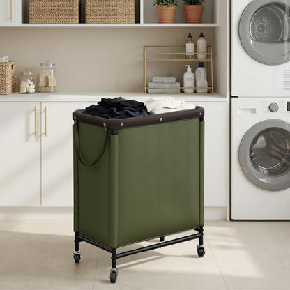 StorageWorks 3 Section Laundry Hamper, Rolling Laundry Cart with Wheels and Handles, Laundry Room Double Sorter for Organizer and Storage, 31.7 Gal(120L), Beige