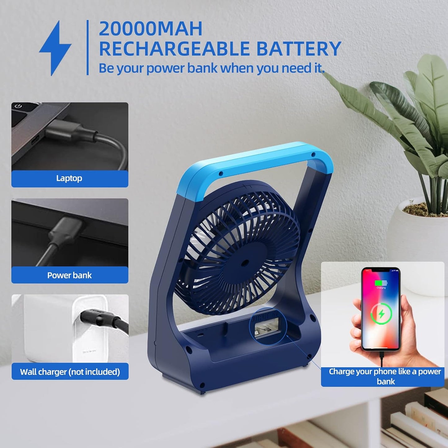 Dorobeen Portable Clip on Fan, Battery Powered, 3 Speed Quiet Rechargeable Mini Desk Fans, 360° Rotate for Home Office Stroller Camping Golf Cart (BLDC Motor)
