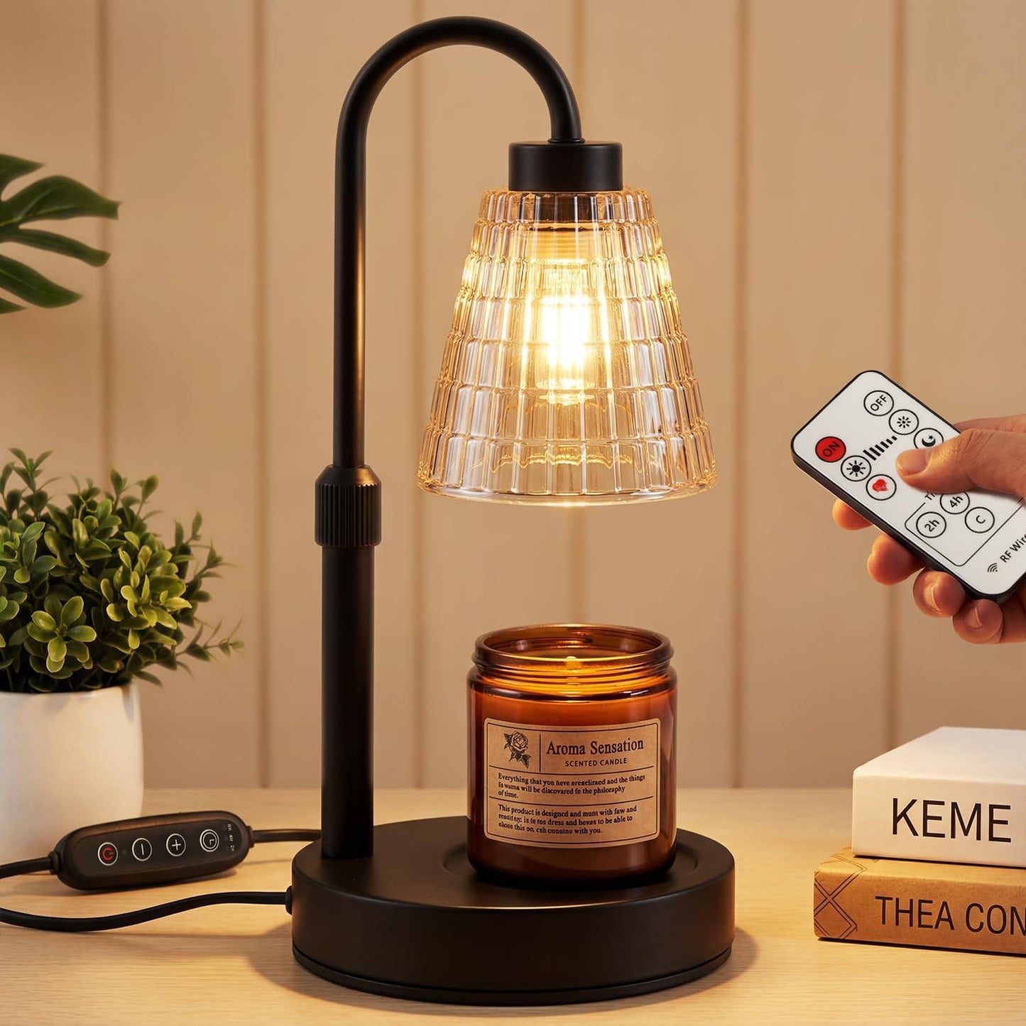 Candle Warmer Lamp with Remote Control Timer Dimmer - Wax Melt Warmer with 2 Bulbs, Adjustable Height, Birthday Gifts for Mom Women, House Warming Gifts New Home Decor (Round)