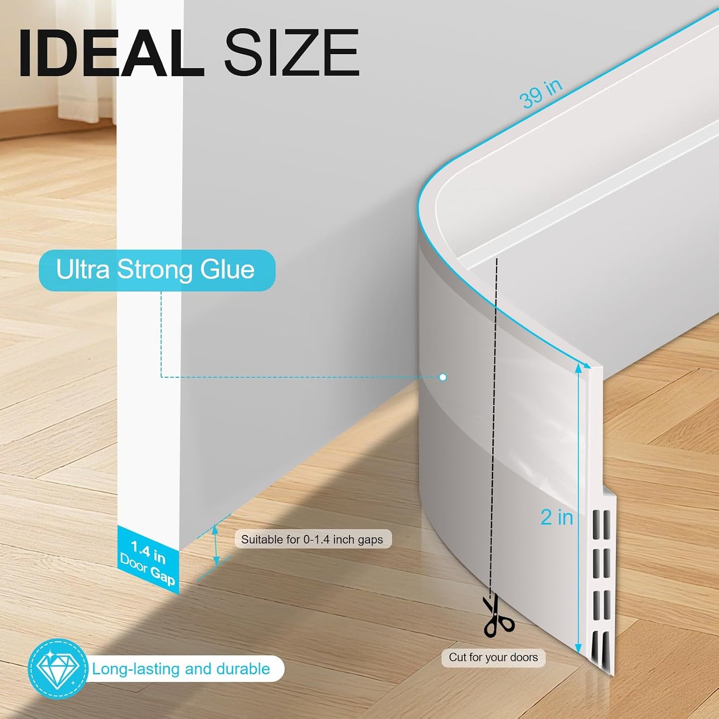 Adjustable Under Door Draft Stopper Filler Seal Blocker, 2 Pack | Weather Stripping Gap Filler Blocks Cold Air Dust Noise & Light, Adjustable Door Sweep for Interior & Exterior Doors