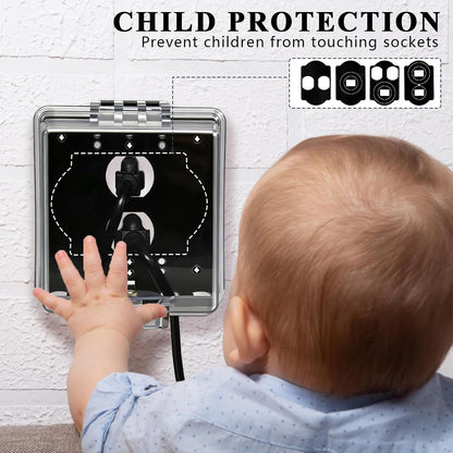 2-Gang Universal Weatherproof Electrical Outlet Cover with Lock,Baby Proof Outlet Lock Box,Fits Most 2.6 "H x 2.56 "W or Smaller Plugs,Clear Outlet Waterproof Cover Box for Outdoor In-Use