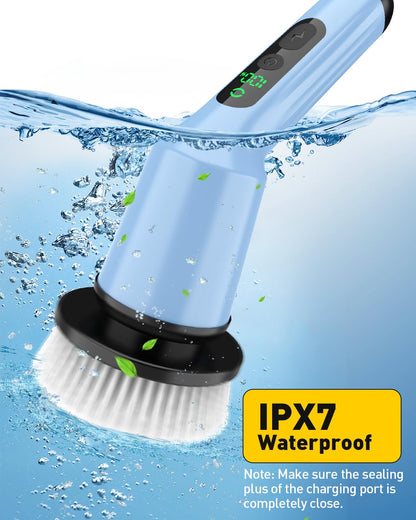 Shower Scrubber with Long Handle, Shower Cleaner Brush with 8 Floor Machine Pads, Cordless Electric Spin Scrubber for Cleaning with 2 Speed, Cleaning Supplies for Bathroom Bathtub Kitchen Floor Tile