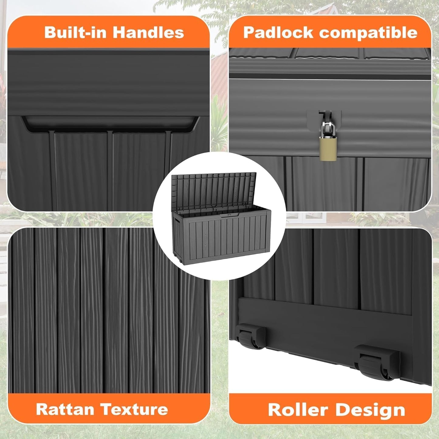 PatioZen 100 Gallon Resin Deck Box, Lockable Patio Outdoor Storage Box for Furniture, Garden Tools and Tools Storage, Waterproof Outside Storage Boxes - Black