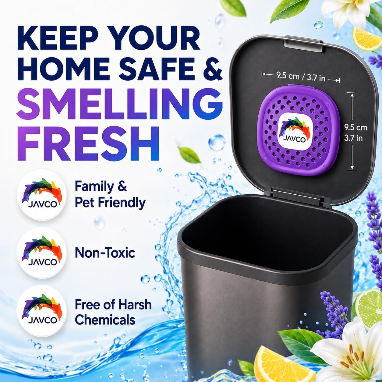 Trash Can Deodorizer & Odor Eliminator 4 in 1 – Garbage Can Deodorizer, Activated Charcoal Stick-On Odor Absorber for Garbage Cans = Up to 12 Months Freshness