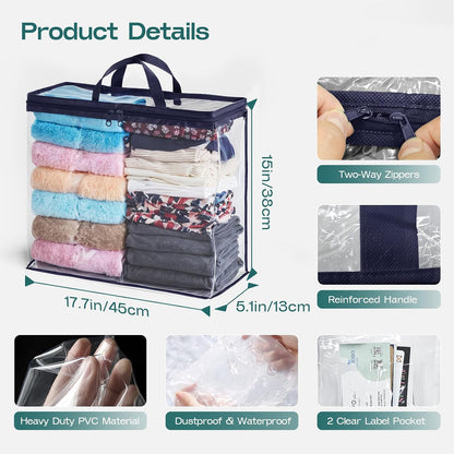 5PACK Clear Zippered Storage Bag for Clothes, 22L Clear Storage Bags, and Blanket Storage Bags for Bedding, Blankets, Comforters, Clothing, Books, DVD & CD (White)