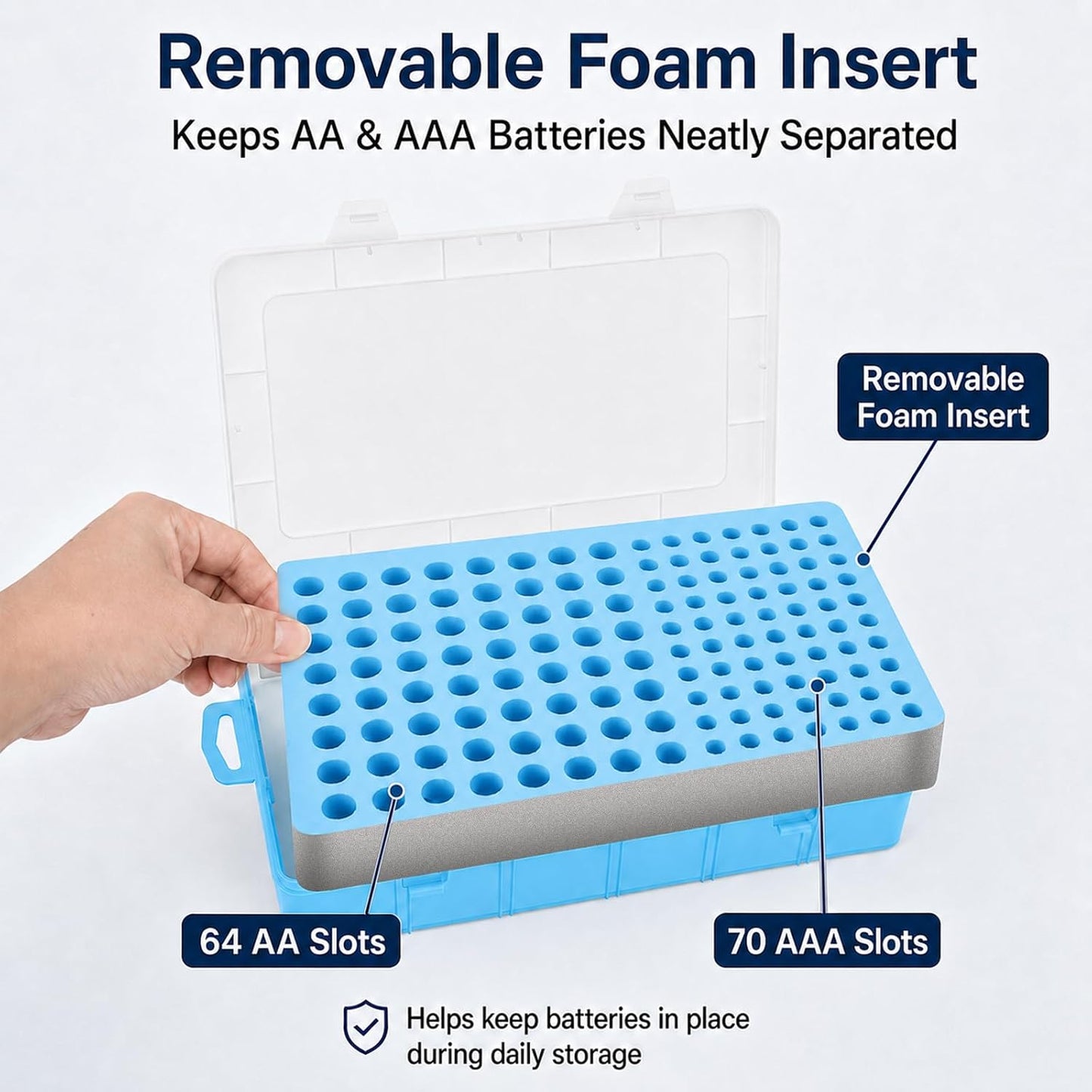Xuerdon Battery Organizer Case with BT168 Tester 120+ Batteries Storage Box | Clear Plastic Battery Box Holds 49AA 51AAA 10CR2032 10CR1632 Batteries, Wall Mount Drawer Organizer Batteries not Included