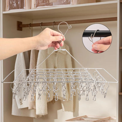 16 Pack 14 inch Stainless Steel Drying Rack with 10 Clips, Sock Drying Rack with Windproof Clips, Stainless Steel Clothes Hanger for Bras, Clothes, Sock & Underwear Towels