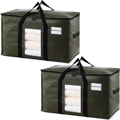 TAILI Extra Large Moving Bags, 4 Pack Blue Heavy Duty Totes For Storage with Visible Window, Wrap Around Handles, Storage Bags for Space Saving, Alternative to Moving Boxes