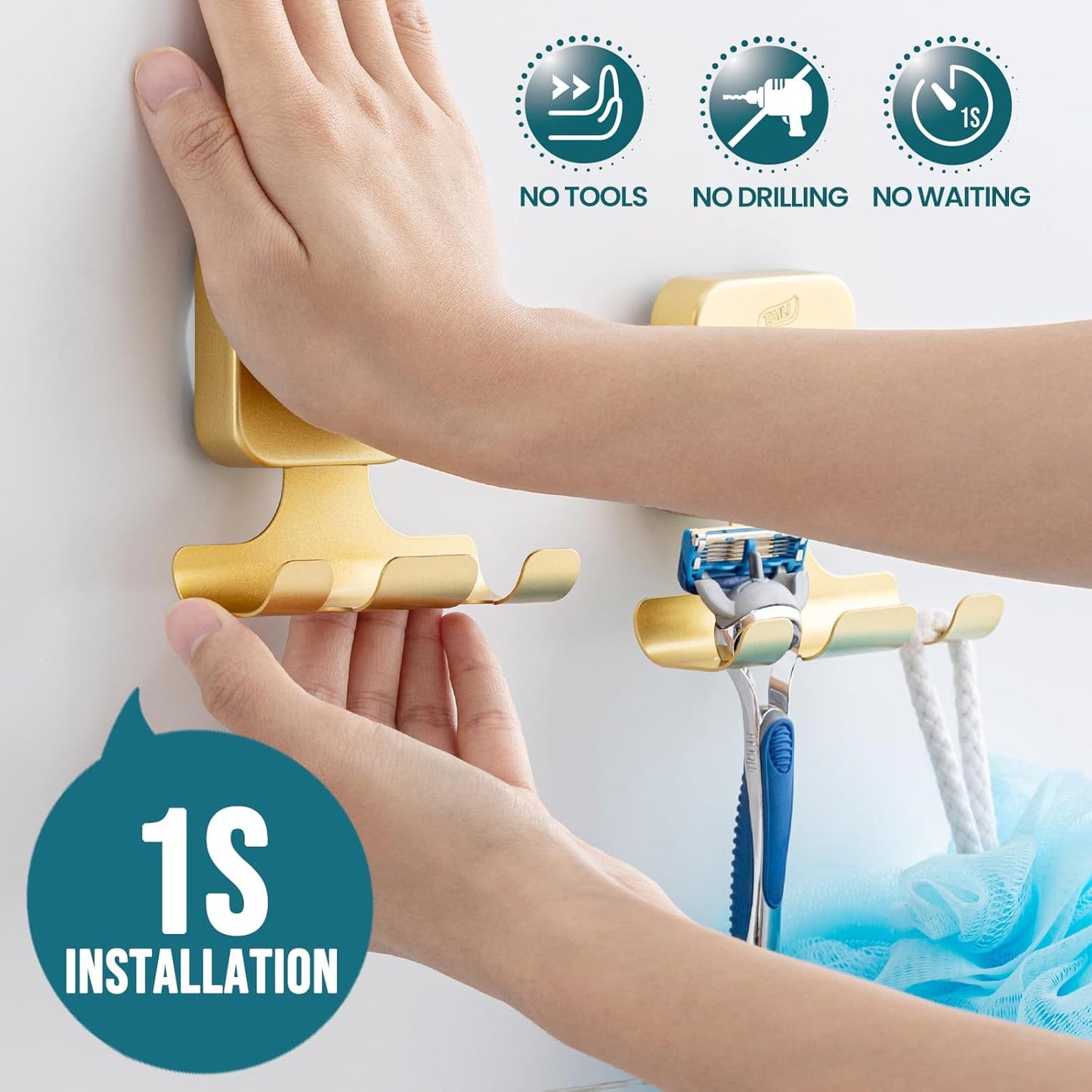 TAILI Suction Cup Razor Holder in Shower 2 Pack, Towel, Loofah, Shaver Holder for Bathroom Wall, Powerful Suction Cup Shower Hooks, Easy to Install and Reuse, White