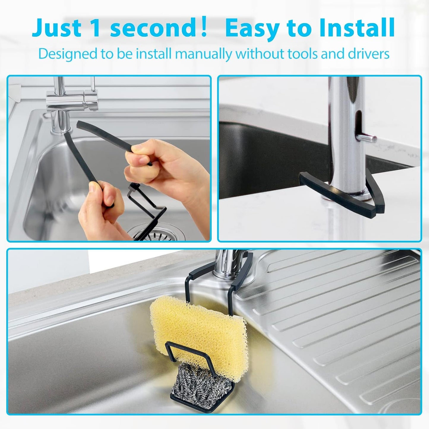 Sink Caddy Sink Sponge Holder - Faucet Rack Shower Tray - Kitchen and Bathroom Metal Organizer Hanging Fix Around Faucet