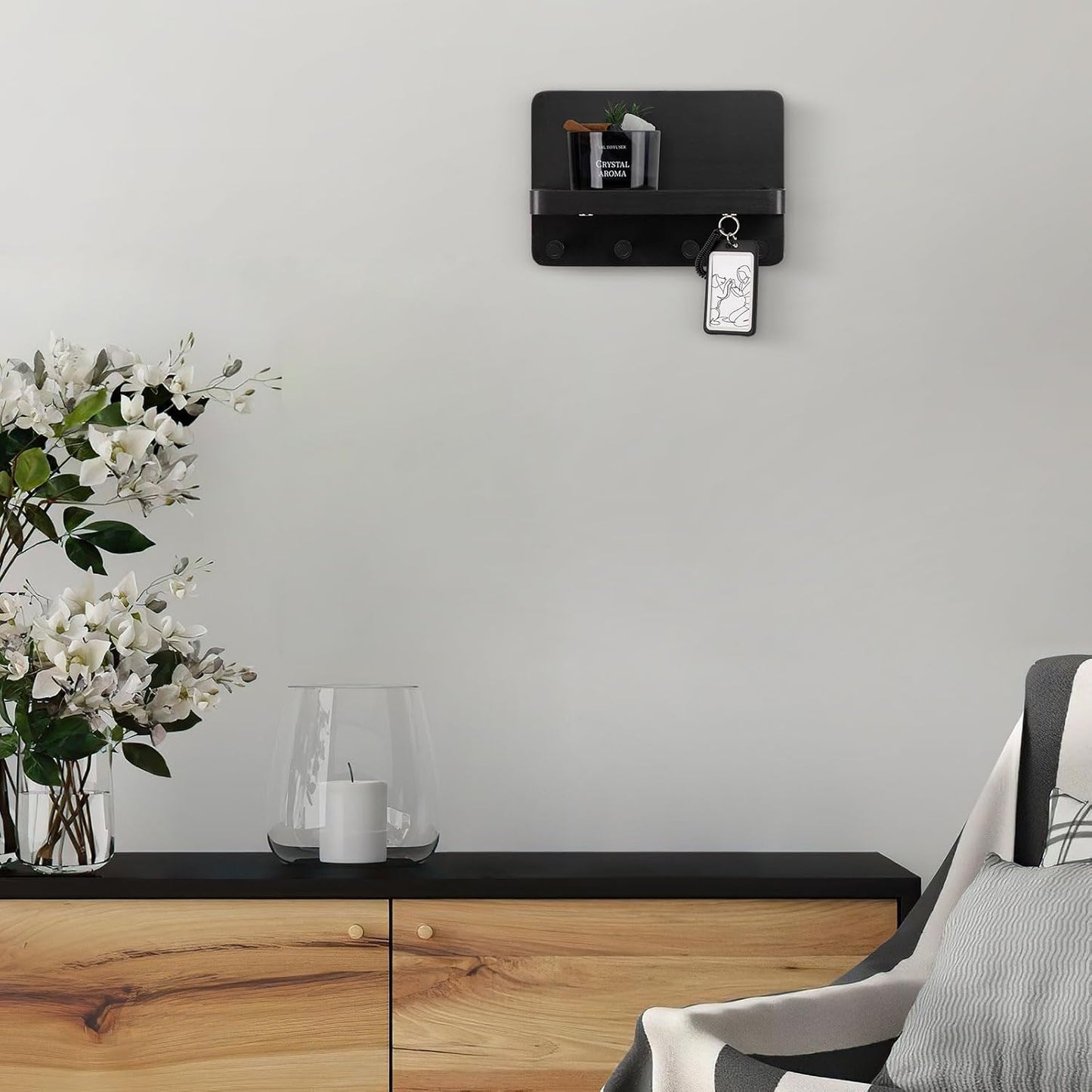 Nekon Key Holder for Wall with Shelf, Pine Wooden Key Hanger Wall Mounted, Farmhouse Wall Organizer for Home Entryway & Apartment (Standard, Wood)