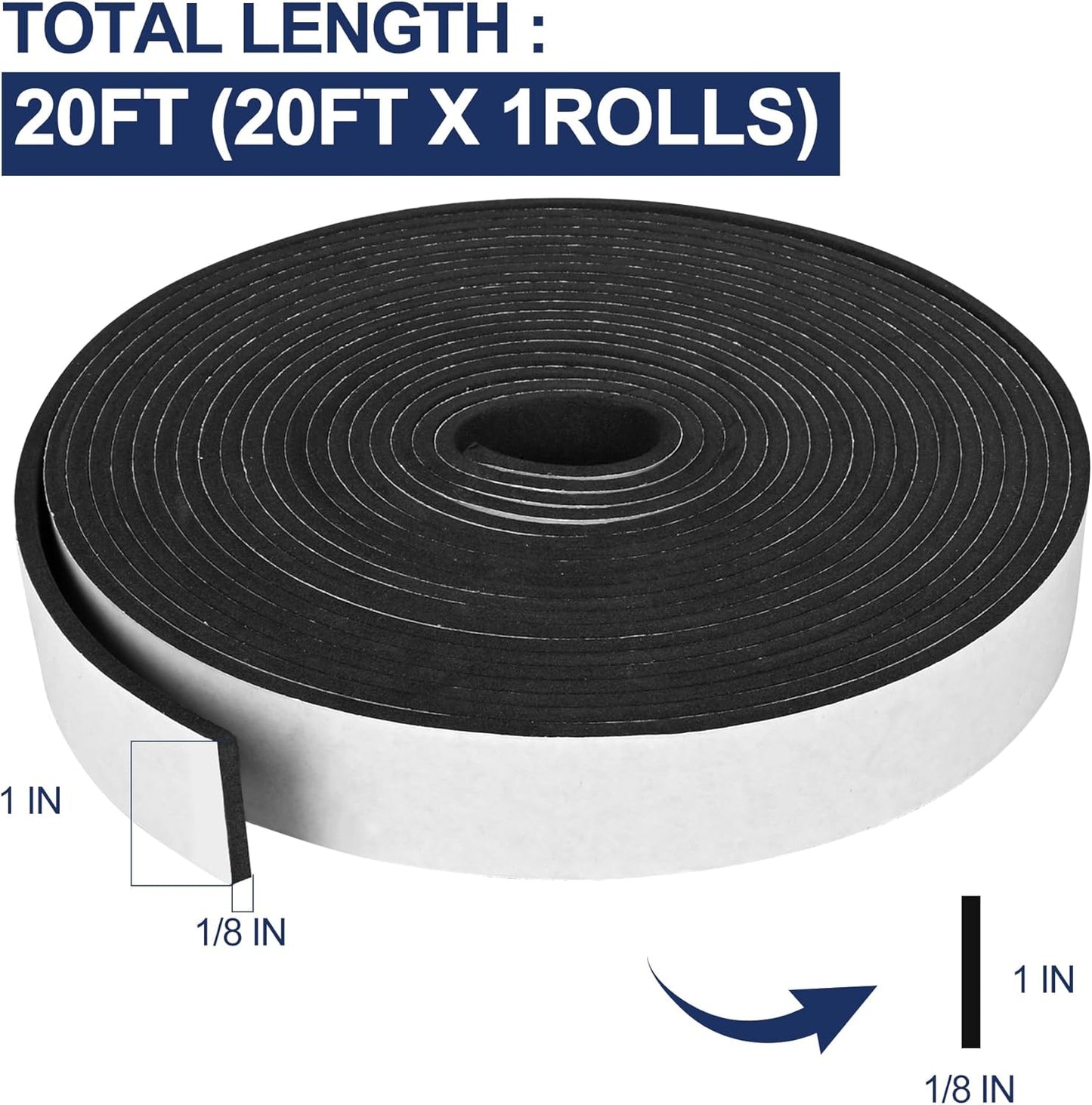 66Ft Foam Tapes Self Adhesive Foam Seal Strips 1/2In x 1/8In x 33.1Ft Each Roll Weatherstrips High Resilience Weather Stripping Door Seals for Door Soundproofing, Window Insulation (2R, White)