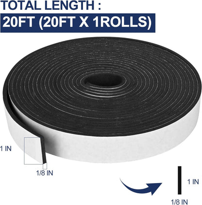 66Ft Foam Tapes Self Adhesive Foam Seal Strips 1/2In x 1/8In x 33.1Ft Each Roll Weatherstrips High Resilience Weather Stripping Door Seals for Door Soundproofing, Window Insulation (2R, White)