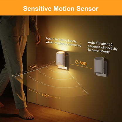 LED Night Light Plug into Wall with Motion Sensor & Dusk to Dawn Sensor, Soft White 3000K, 1-100LM Adjustable Brightness, Nightlights for Bathroom, Hallways, Bedroom, Stairway, 2 Pack