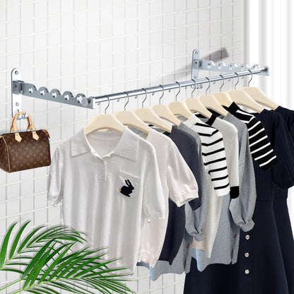 Clothes Drying Rack Wall Mounted Drying Racks for Laundry Room Organization and Storage Clothes Rack，Aluminum Dryer Rack with Two Drying Rods for Hanging Wet and Dry Clothes