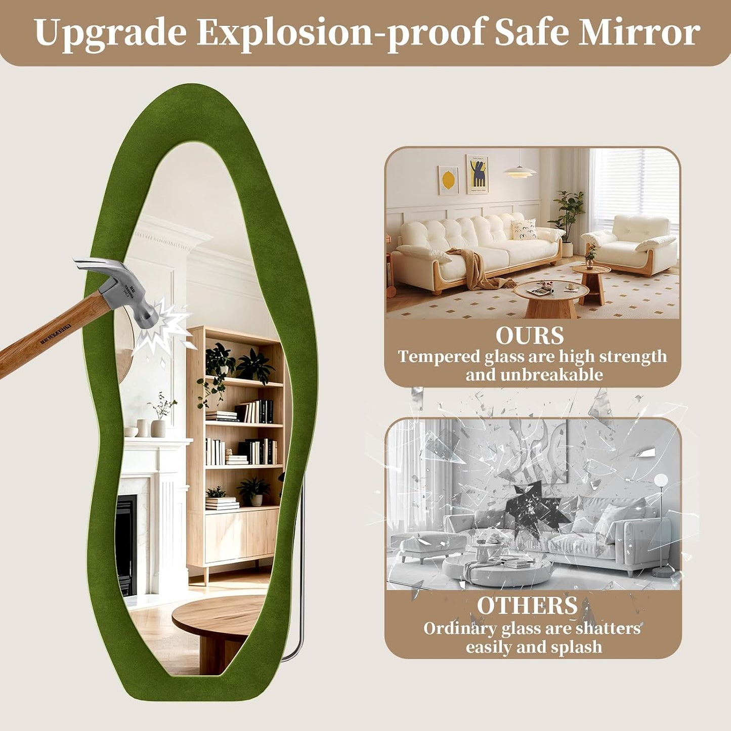 71"x32" Flannel Full Length Mirror, Arched Mirrors Full Length with Stand, Flannel Floor Mirror for Bedroom and Living Room, Full Body Mirror Hanging or Leaning, White