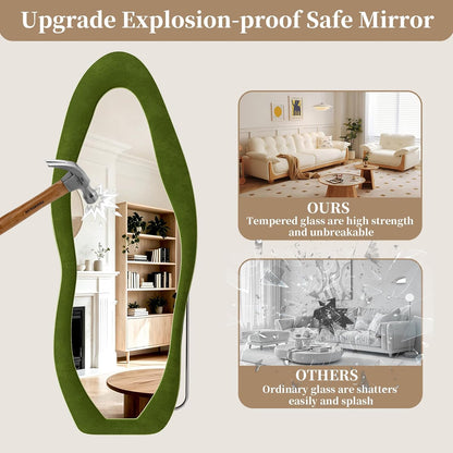 71"x32" Flannel Full Length Mirror, Arched Mirrors Full Length with Stand, Flannel Floor Mirror for Bedroom and Living Room, Full Body Mirror Hanging or Leaning, White