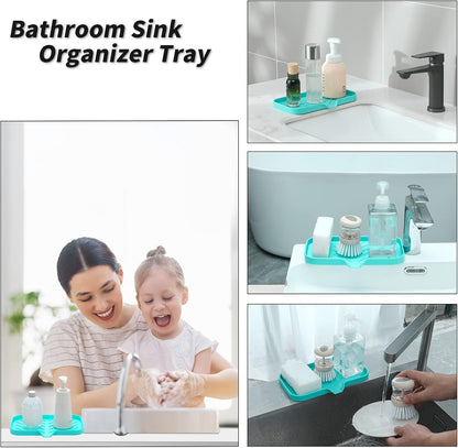 MicoYang Silicone Bathroom Soap Dishes with Drain Spout-Bathroom and Kitchen Sink Organizer,Sponge Holder,Dish Soap Tray,Perfect for Dispenser,Scrubber,Bottle,Cup on Sink or Counter-Coffee 4.9"×3.2"