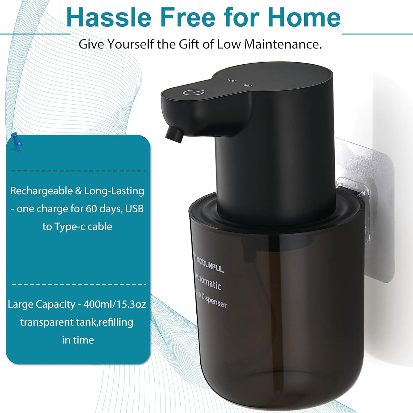 Automatic Foaming Soap Dispenser for Bathroom: 4-Level Adjustable Countertop/Wall Mount Hand Soap Dispenser, 13.5oz/400ml Type-C Rechargeable – Suitable for Kitchen, Bathroom, Office, Hotel (Black)