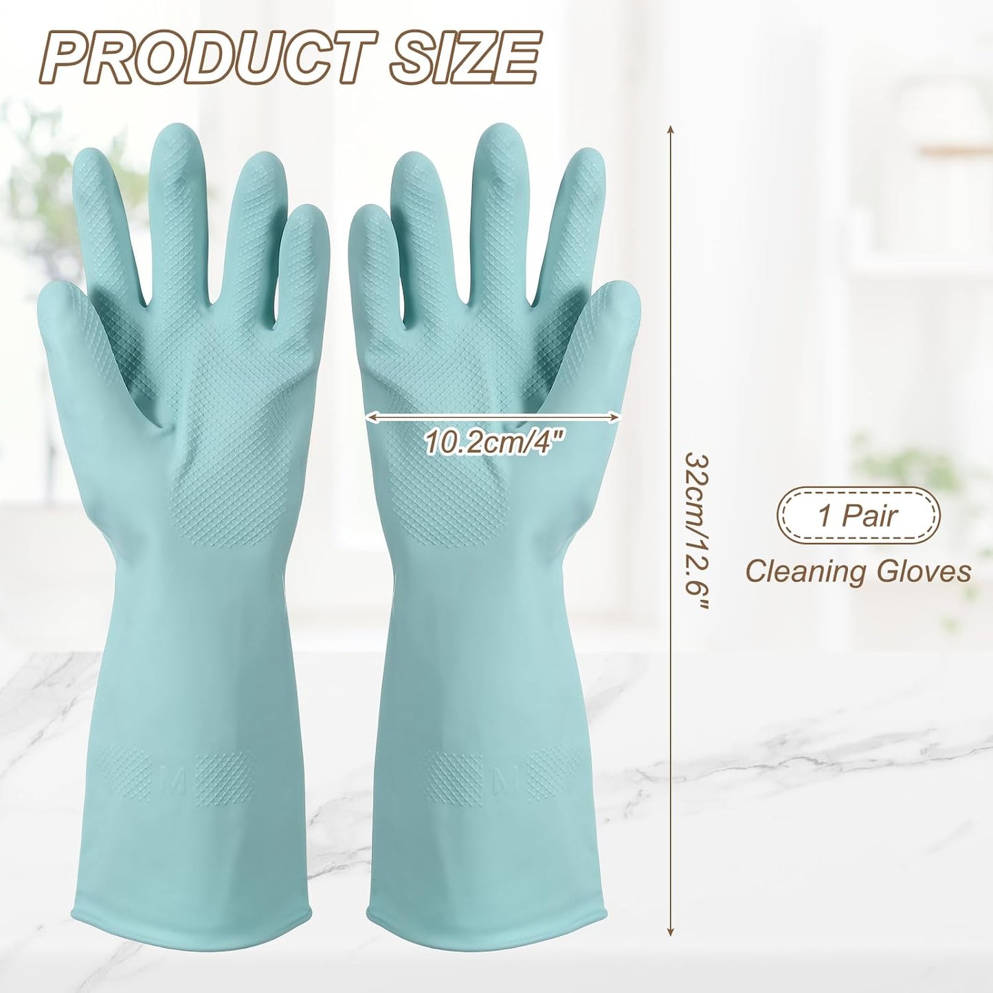 uxcell Rubber Cleaning Gloves, Reusable Household Dishwashing Long Rubber Gloves with Non-slip Grip