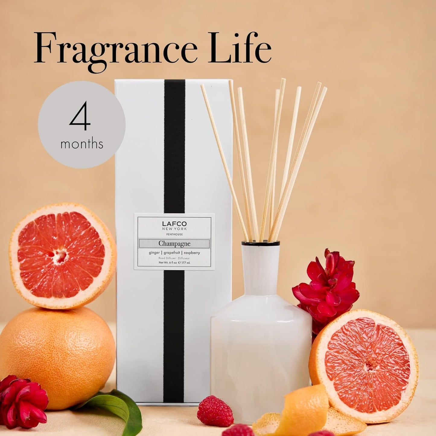 LAFCO New York Classic Reed Diffuser, Sea & Dune - 6 oz - Up to 3 Months Fragrance Life - Reusable Glass Vessel - Natural Wood Reeds - Made in The USA