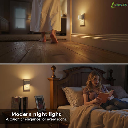 L LOHAS LED Night Lights Plug into Wall 2 Pack, Dusk to Dawn Sensor Nightlight, Brightness Adjustable, 3000K Soft White