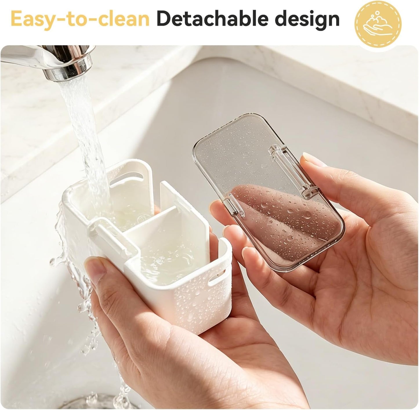 MOPMS Toothbrush Holders for Bathrooms【2 Slot Independent Compartment Design】 2PCS Electric Toothbrush Holder Wall Mounted for Shower, Toothbrush Dispenser Storage Organizer with Cover for Family