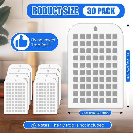 Qualirey 30 Pack Flying Insect Trap Refill Sticky Card Plug Refill Replacement, 1:1 Size