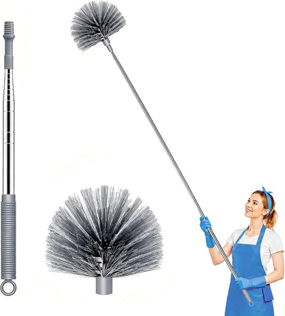 Cobweb Duster with Extension Pole, Upgraded Heavy Duty Thickened Stainless Steel Telescopic Handle for High Ceilings & Ceiling Fans, 90" Total Reach (15.7" Compact), Medium Stiff Bristles (Orange)