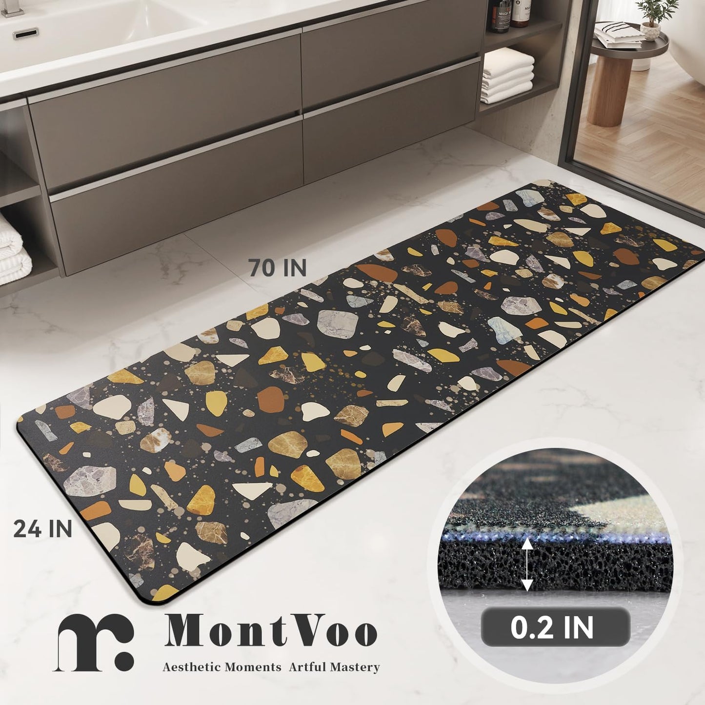 MontVoo -Bath Mat-Rubber Backing Non SlipThin Bathroom Rugs Fit Under Door- Quick Dry Absorbent Faux Suede Surface Grey Bathroom Floor Mats-Shower Rug for in Front of Bathtub Shower Gray 16x24