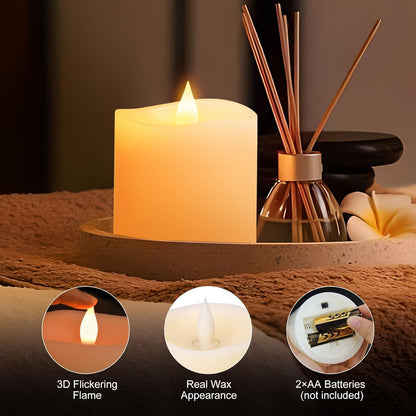 3x4 Flickering Flameless Candles Set of 3,Real Wax Pillar LED Candles,with Timer,4 inch Flameless Candles with Remote,for Party Wedding Holiday Home Decor,Ivory
