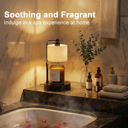 Candle Warmer Lamp with Timer, Modern Farmhouse Candle Warmer, Height Adjustable & Dimmable Electric Candle Warmer Lamp, Includes 2 Bulbs, Birthday Gift for Women, Mom, Housewarming - Flaxen